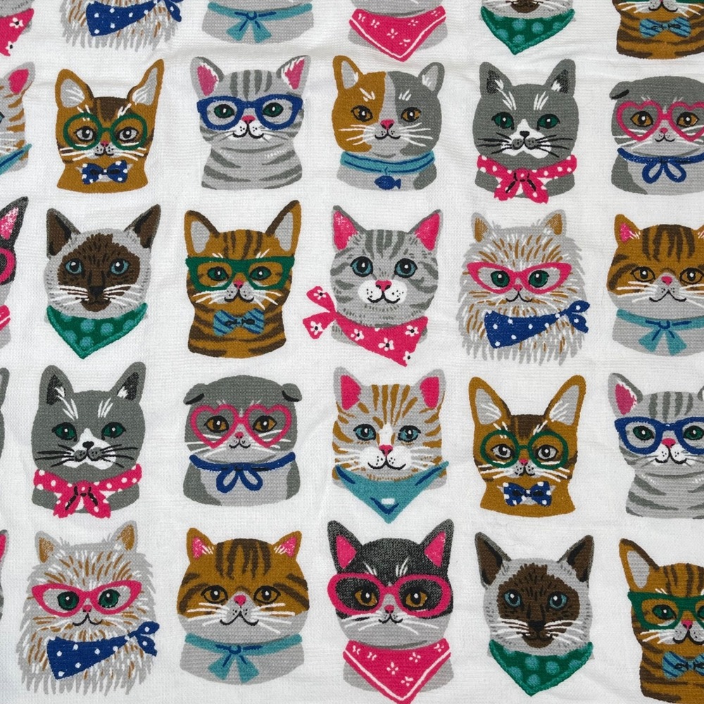 Humane‎ Society Retro Cat Print Hand Towel White Multi Glasses Bandana Mod